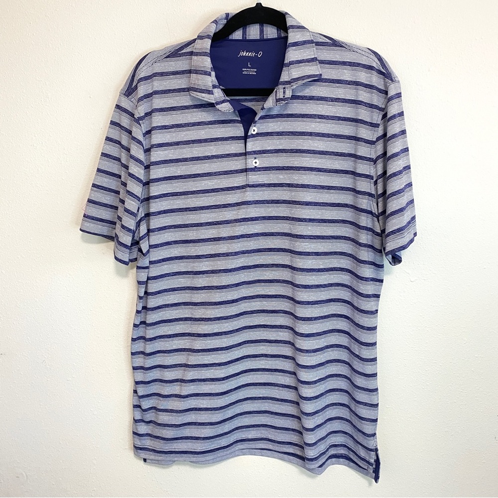 johnnie-O Blue and White Striped Men's Polo